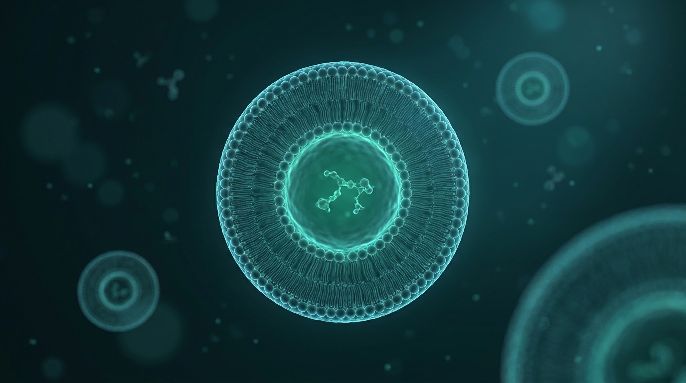 3D render of a Lipophyte liposome — a phospholipid bilayer vesicle encapsulating an active compound