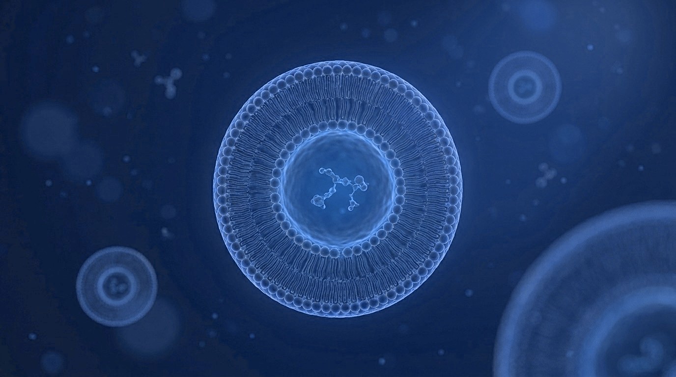 3D render of a Lipophyte liposome — a phospholipid bilayer vesicle encapsulating an active compound